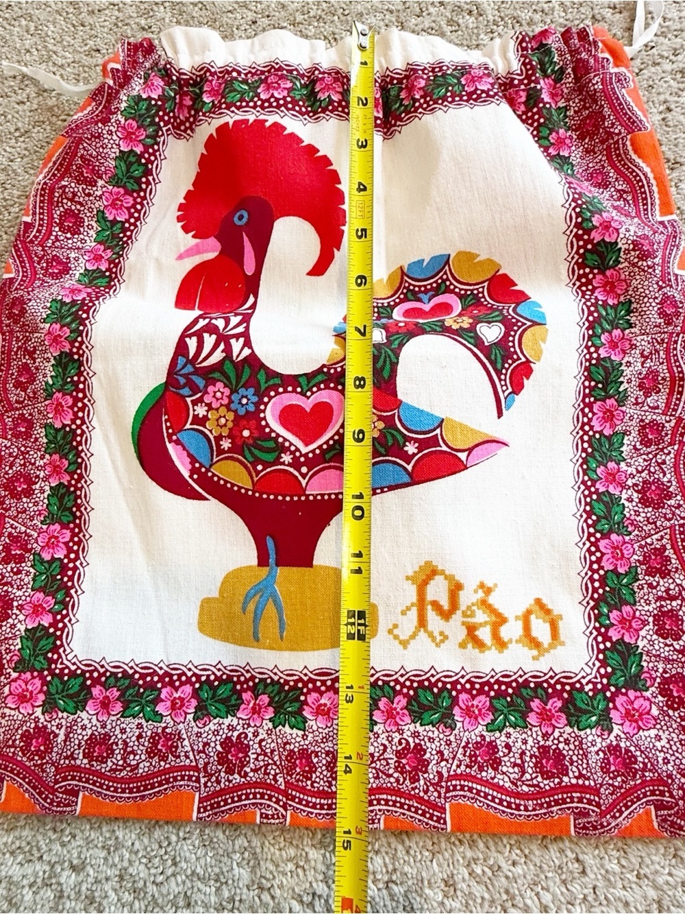 Handmade Portugal Rooster Bread Bag Galo Barcelos Bolsa de Pão Sturdy Drawstring - Picture 10 of 10